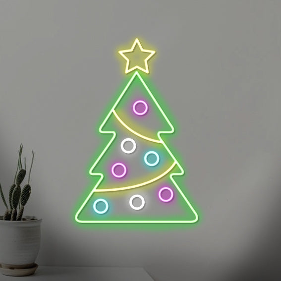 Yılbaşı Ağacı Neon Led (50x85cm) renkli ışıklı vitrin dekoru | DefneonReklam Kadıköy