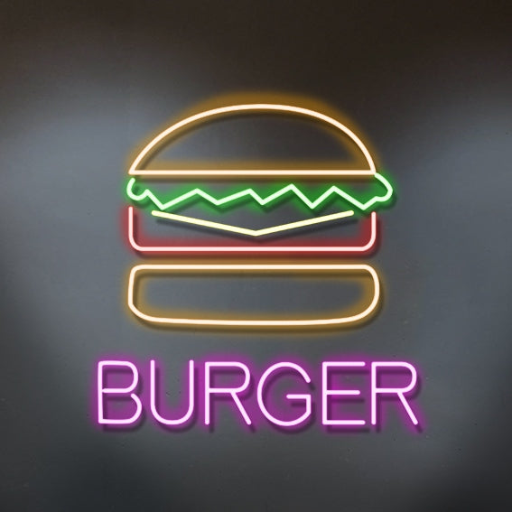 Burger Neon Led Tabela (40x55cm) fast-food vitrin tabelası | DefneonReklam Kadıköy