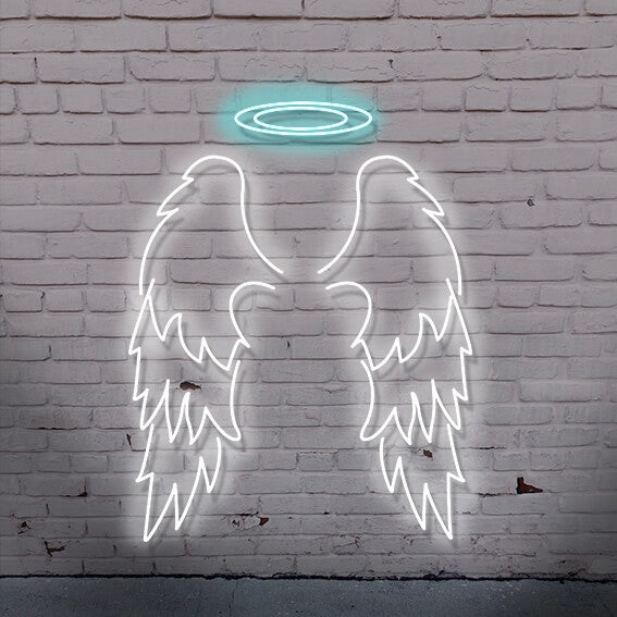 Melek Kanatı ve Tacı Neon Led Tablo (80x100cm) fotoğraf çekimi dekoru | DefneonReklam Kadıköy