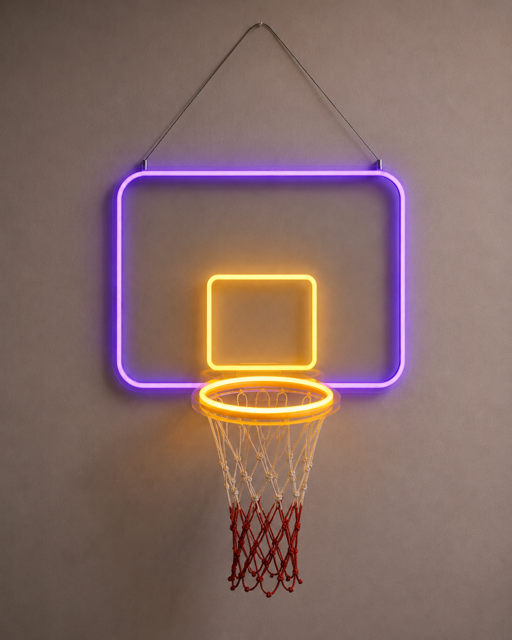Mor ve sarı neon basketbol potası, önden ürün fotoğrafı
