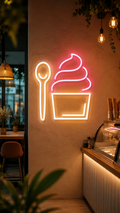 Külahlı dondurma neon led tabela, tatlı dükkanı duvarında